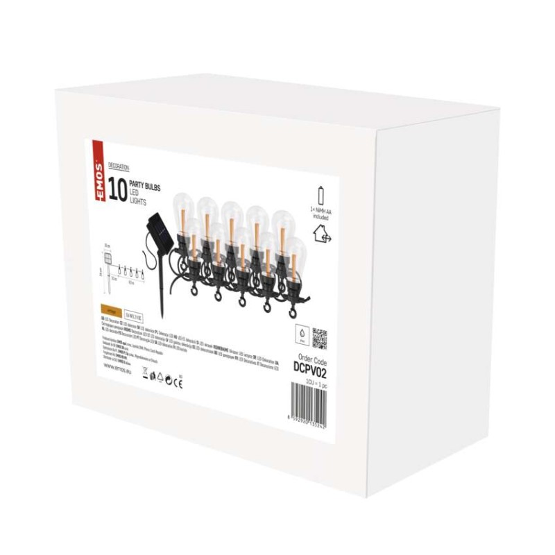 LED lánc napelemmel - 10x party égő, 5 m, kültéri és beltér, vintage