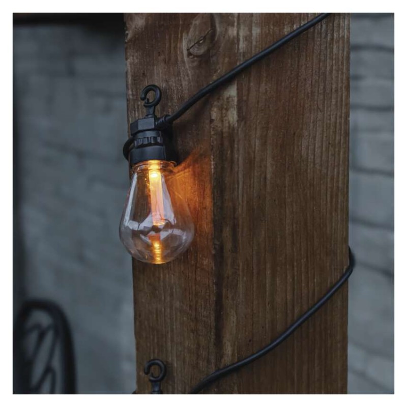 LED lánc napelemmel - 10x party égő, 5 m, kültéri és beltér, vintage