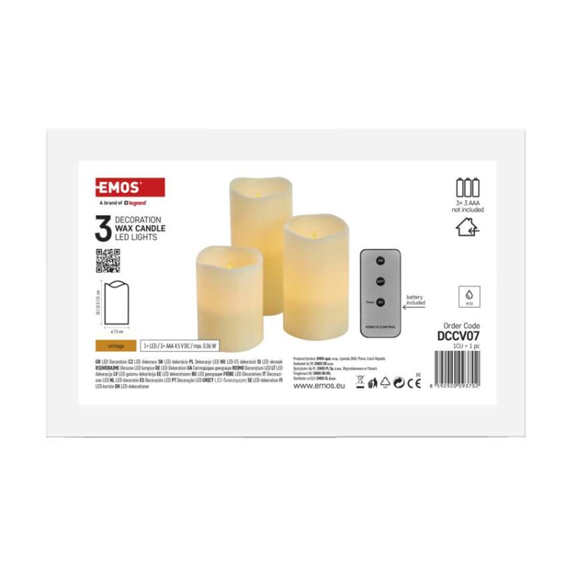 LED dekorácia – 3x vosková sviečka, 3x 3x AAA, vnútorná, vintage, ovládač
