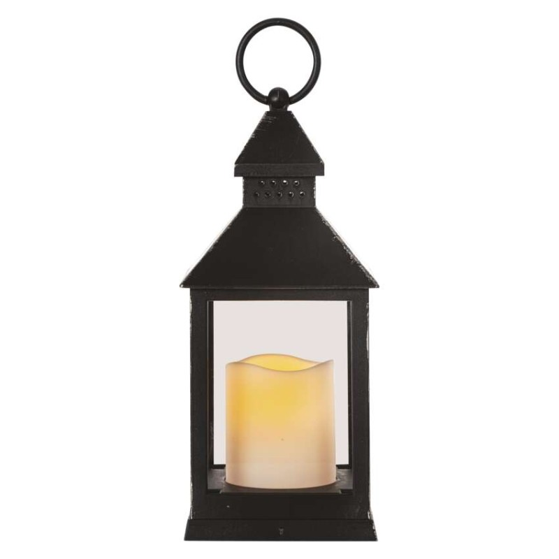 LED dekorácia – lampáš antik čierna blikajúca, 3x AAA, vnútorný, vintage, časovač