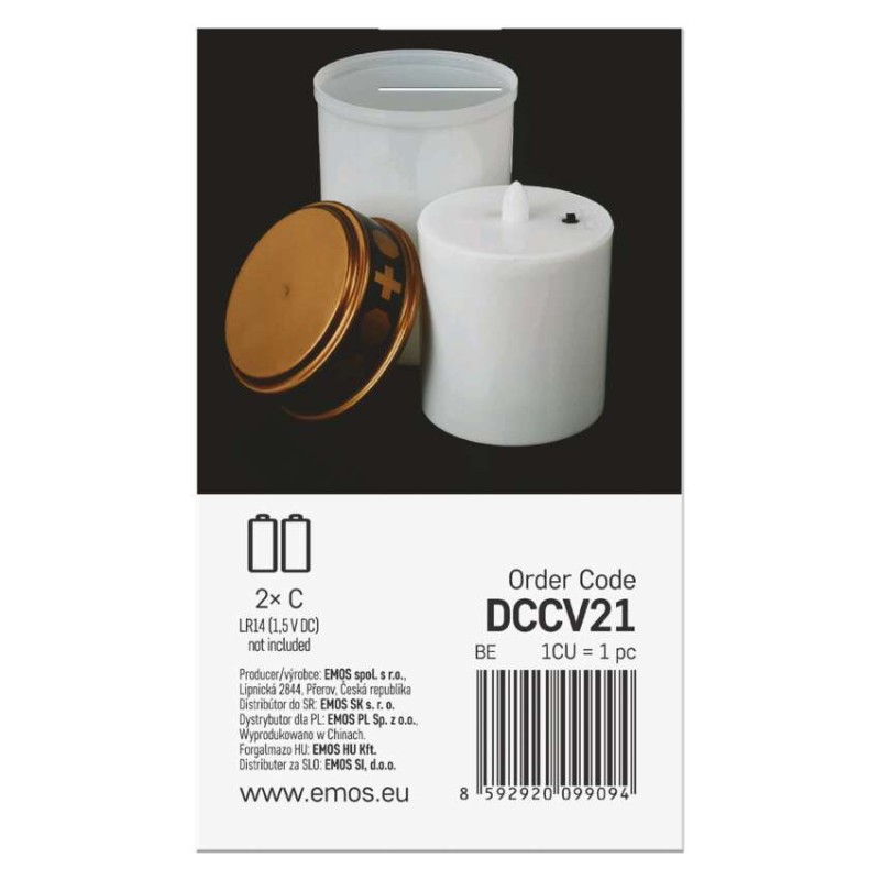 Świeczka cmentarna LED, biała, 2x C, IP44, timer