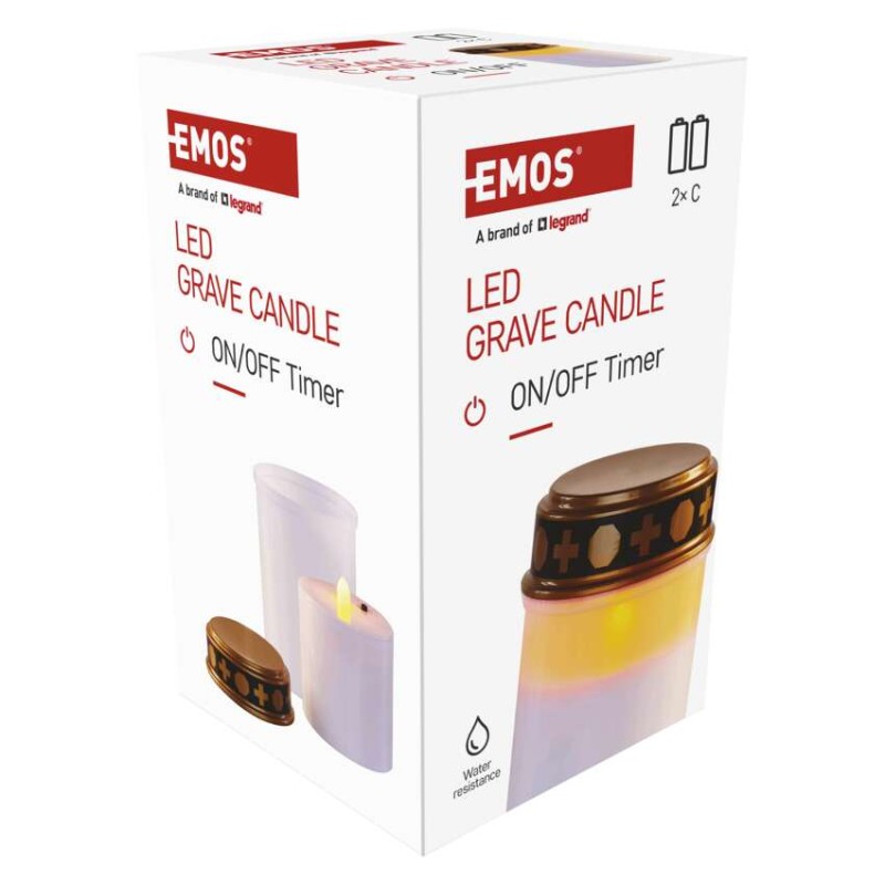 Świeczka cmentarna LED, biała, 2x C, IP44, timer