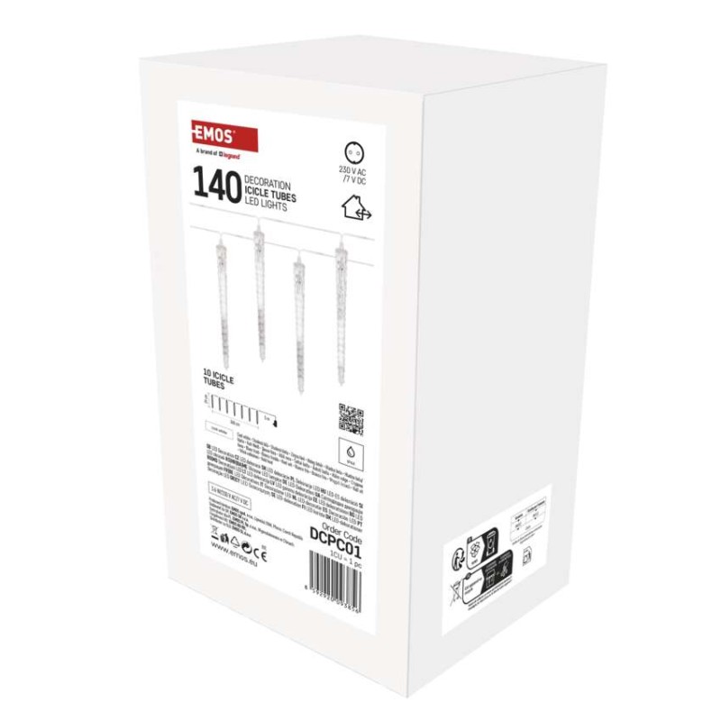 Dekoracje - 140 LED 10x sopel 29 cm 3,6 m, zimna biel, IP44