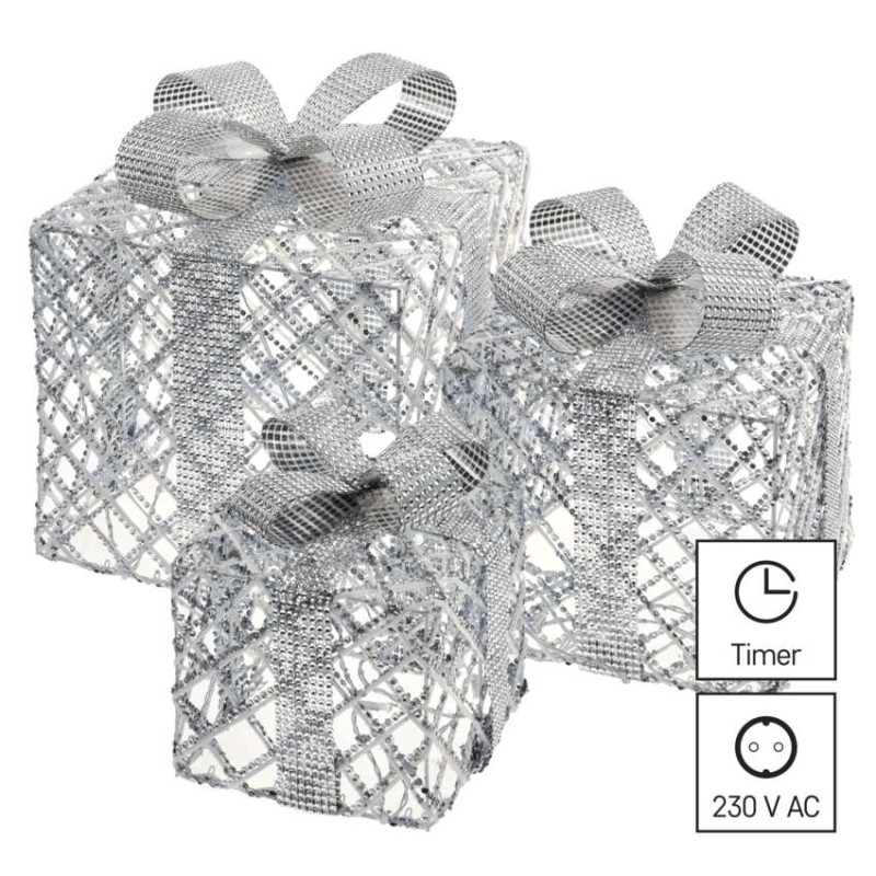 LED Geschenkpakete, 3 Größen, Innen, Kaltweiß, Timer
