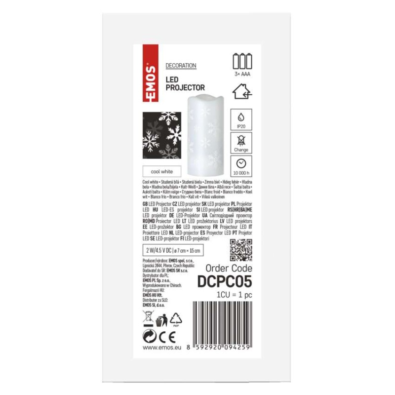 LED dekoratívny projektor – vločky, 3x AAA, vnútorný, studená biela