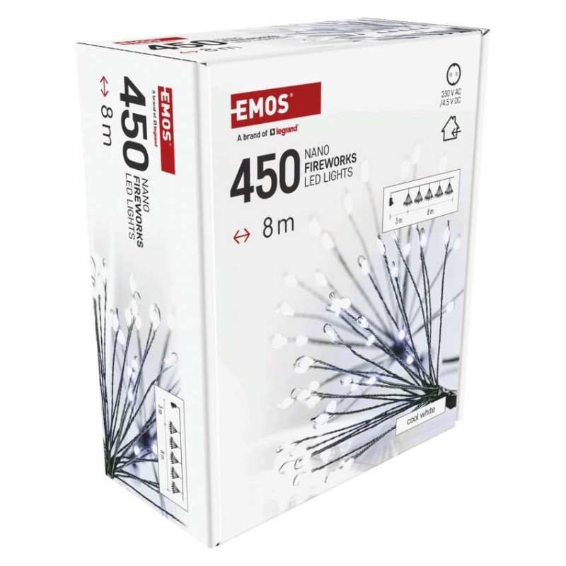 Dekoracje - 450 LED 8 m nano łezki frędzle zimna biel, zielony przewód, IP20, timer