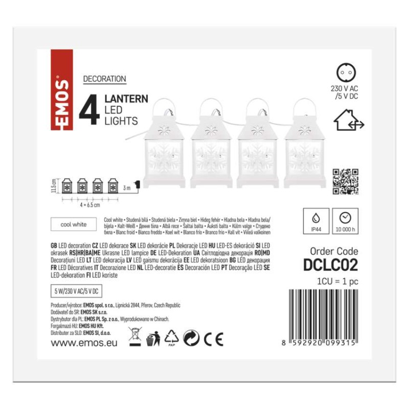 Dekoracje - 4 LED lampiony białe, zimna biel, IP44