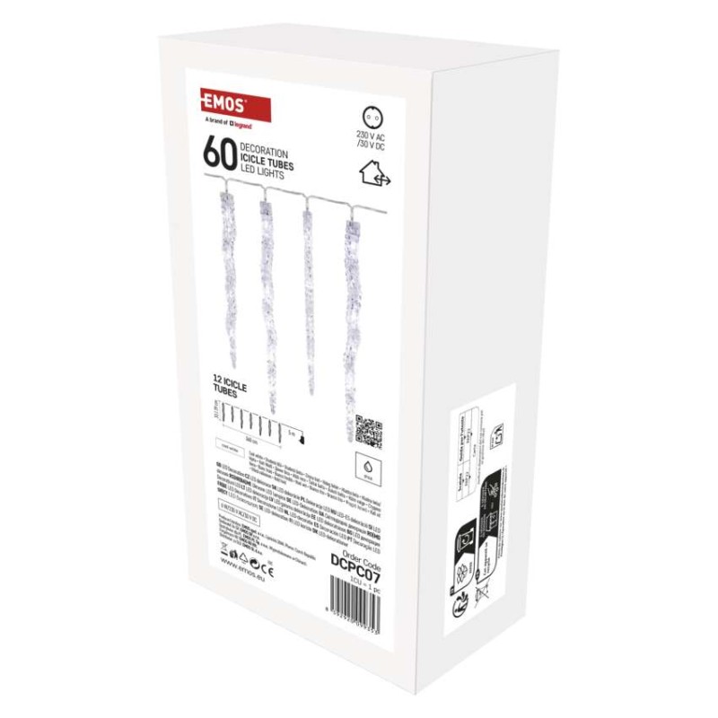 LED Ziemassvētku vītne – lāstekas, 12 gab., 3,6 m, liet. ārā un iekštelpās, auksti balta