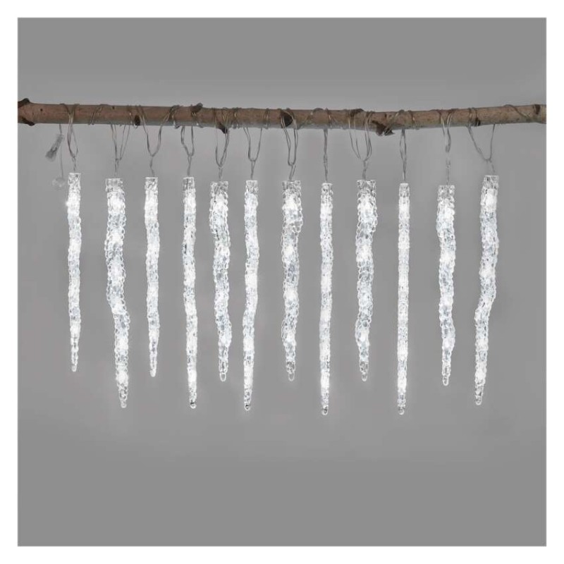 LED Ziemassvētku vītne – lāstekas, 12 gab., 3,6 m, liet. ārā un iekštelpās, auksti balta