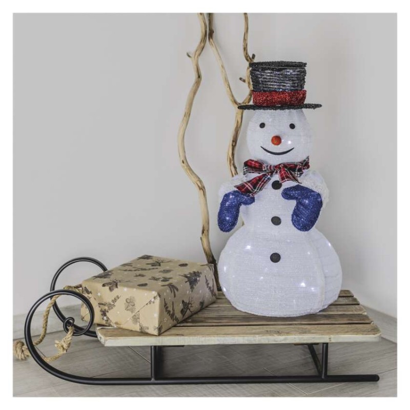 LED skládací sněhulák, 60 cm, venkovní i vnitřní, studená bílá