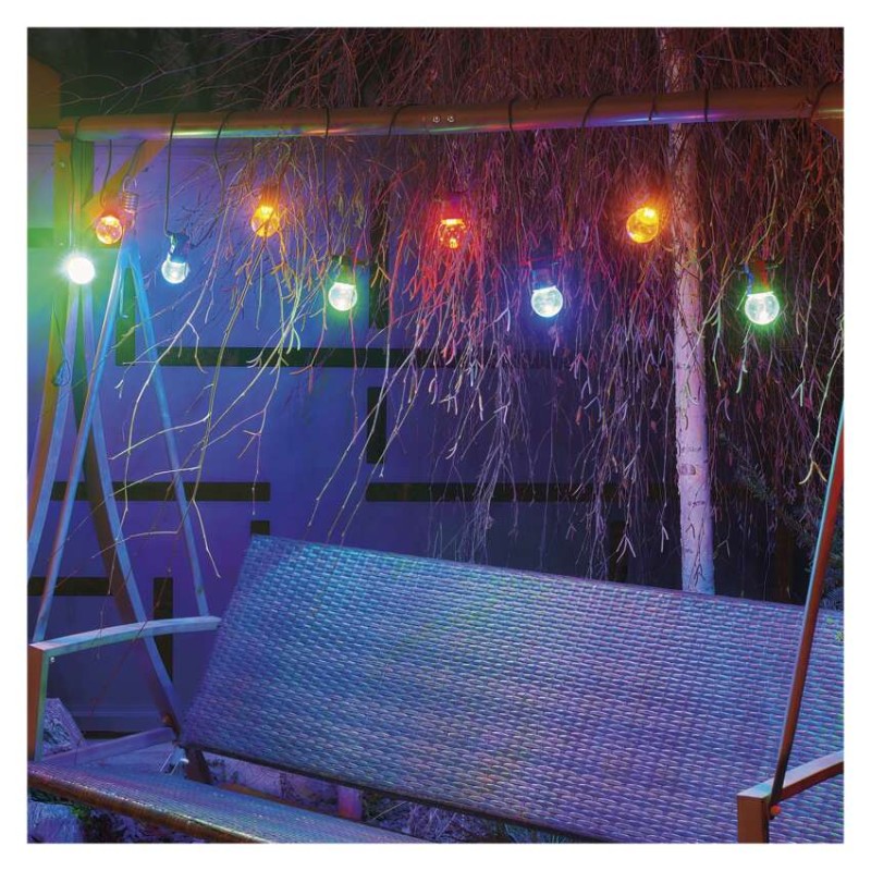 LED světelný řetěz – 10x párty žárovky, 5 m, venkovní i vnitřní, multicolor