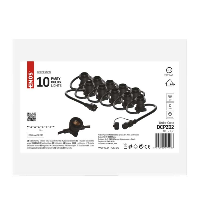 Spojovacia svetelná reťaz na 10 žiaroviek E27 bez prívodu, 7,35 m, vonkajšia aj vnútorná
