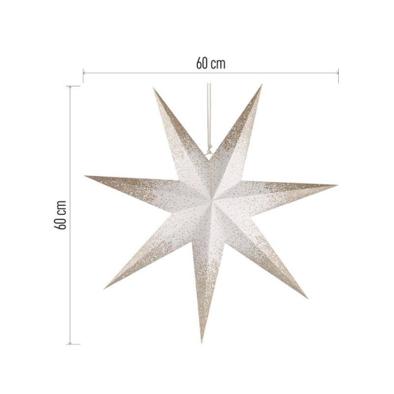 LED papirnata zvezda za obešanje z zlatimi bleščicami na robovih, bela, 60 cm, notranja 