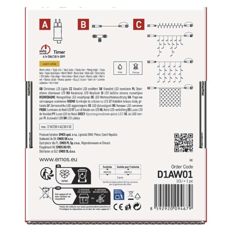 Základní sada pro spojovací řetězy Standard, 10 m, venkovní, teplá bílá, časovač