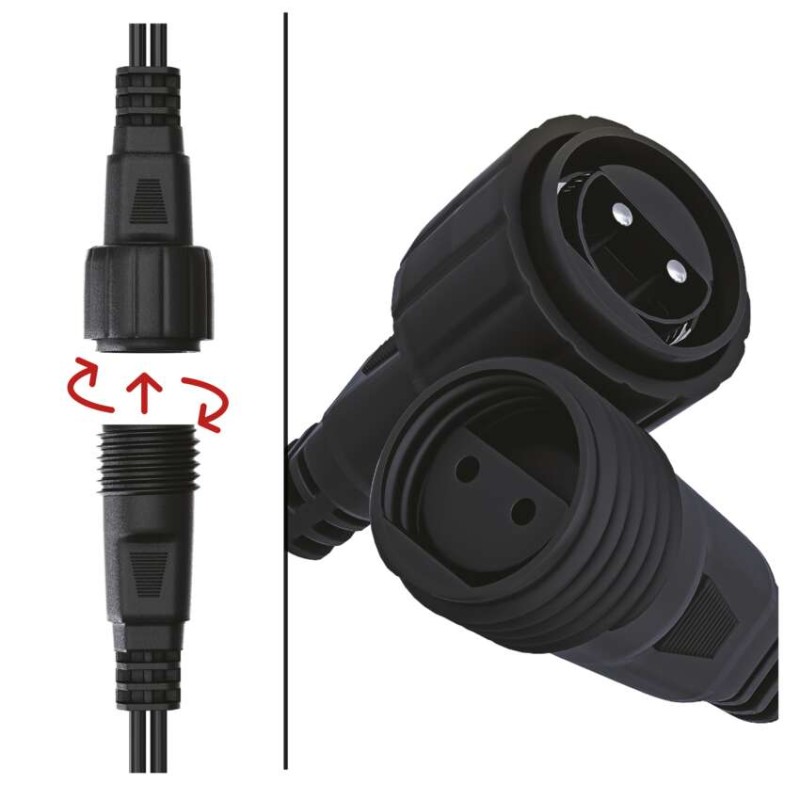 Standarta LED savienojošā virtene – lāstekas, 2,5 m, lietošanai ārā, silti balta