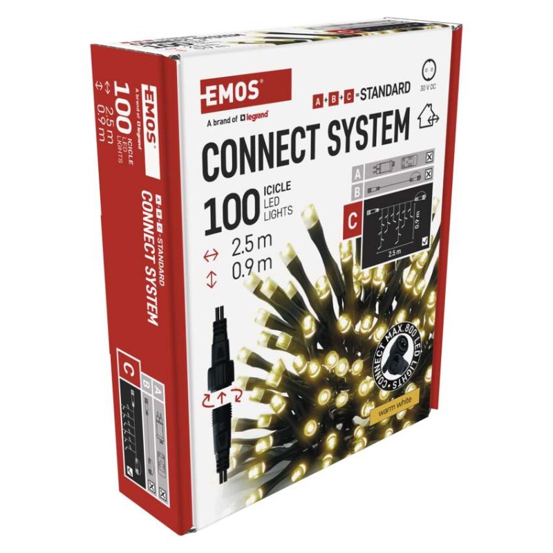 Standarta LED savienojošā virtene – lāstekas, 2,5 m, lietošanai ārā, silti balta