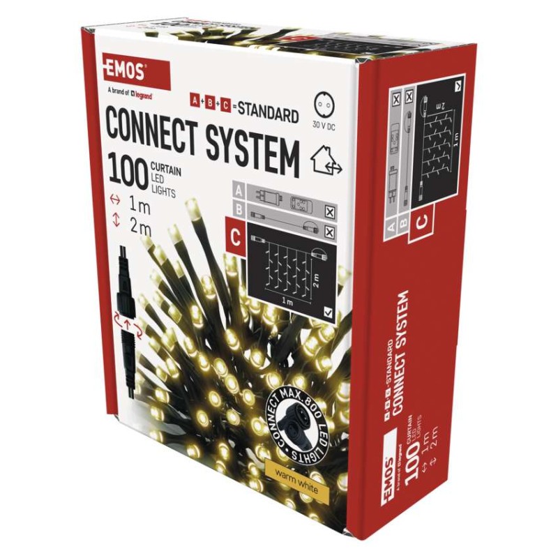 Standard LED sorolható karácsonyi füzér – fényfüggöny, 1x2 m, kültéri, meleg fehér