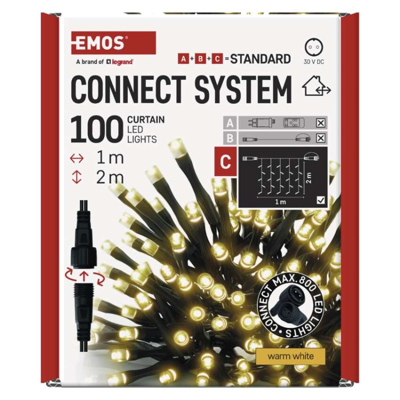 Standard LED sorolható karácsonyi füzér – fényfüggöny, 1x2 m, kültéri, meleg fehér