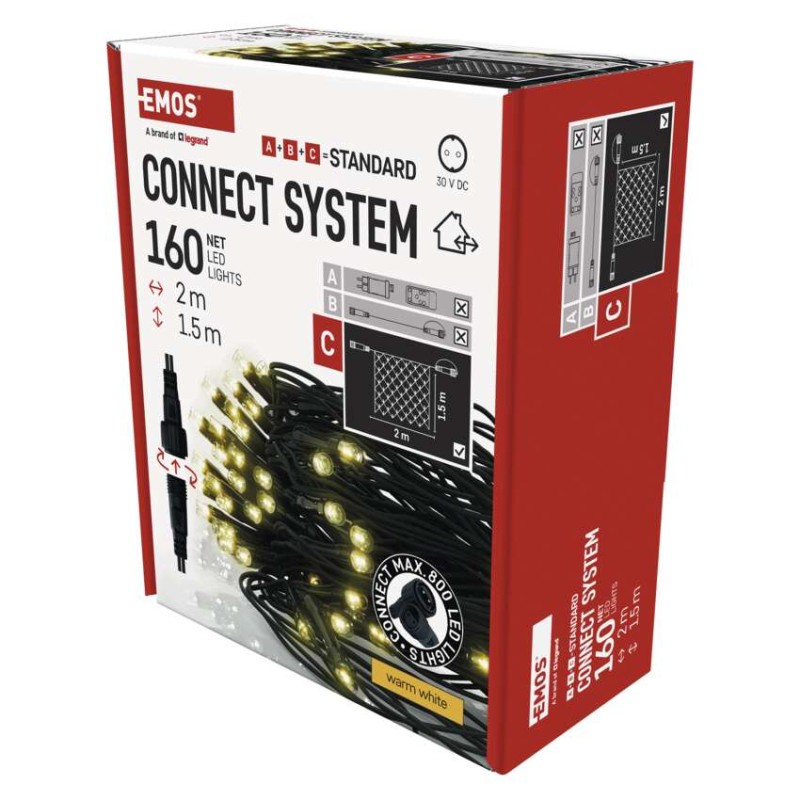 Standard LED Verbindungskette – Netz, 1,5x2 m, Außen, warm-weiß