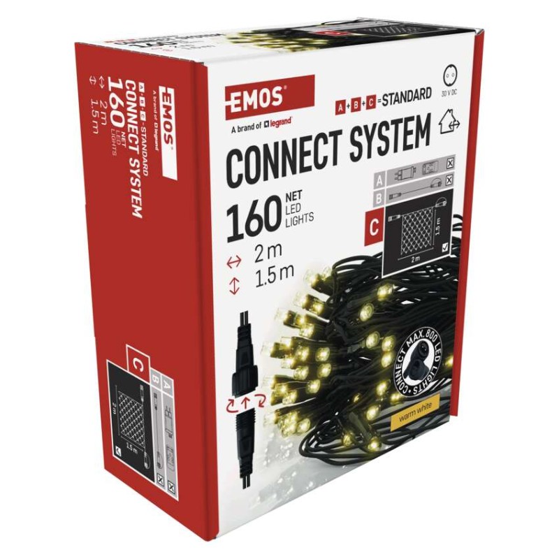 Standard LED Verbindungskette – Netz, 1,5x2 m, Außen, warm-weiß