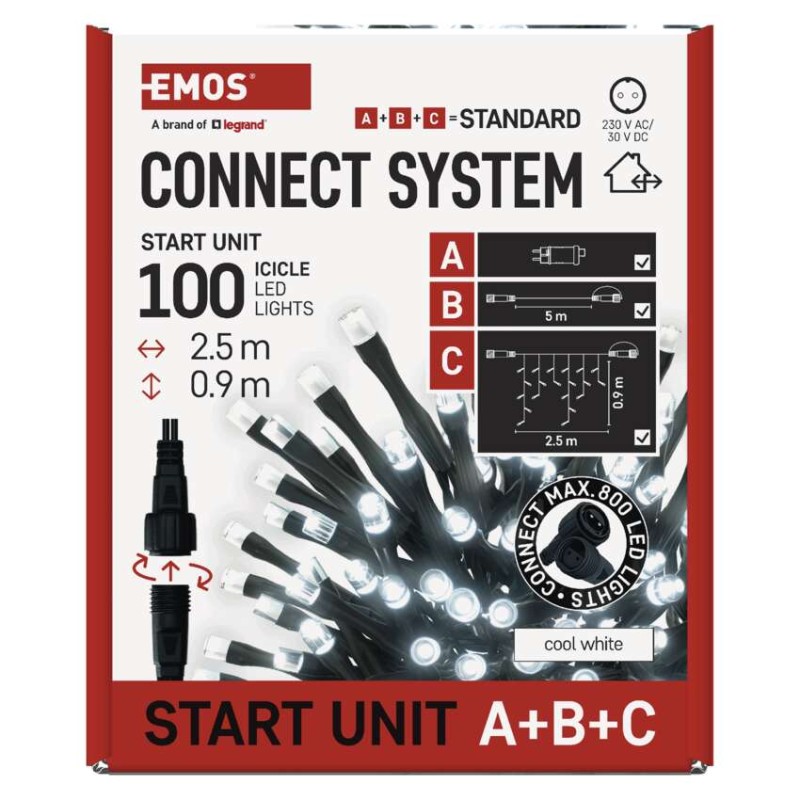 Štartovacia súprava pre spoj. reťaze Klasik – cencúle, 2,5 m, vonkajšia, studená biela, č.