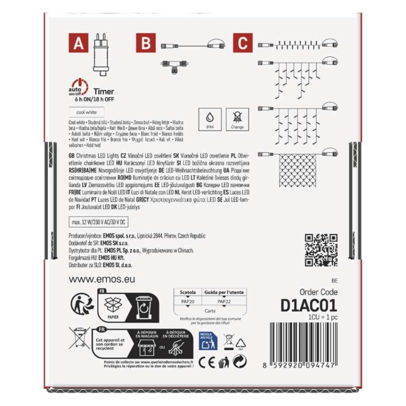 Základní sada pro spojovací řetězy Standard, 10 m, venkovní, studená bílá, časovač