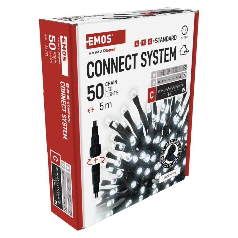 Standard LED spojovacia vianoč. reťaz, 5 m, vonkajšia aj vnútorná, studená biela