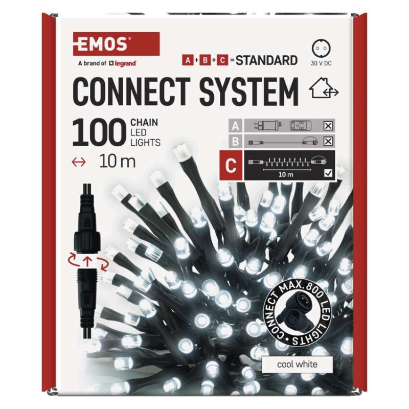 Standard LED spojovací vánoční řetěz, 10 m, venkovní i vnitřní, studená bílá