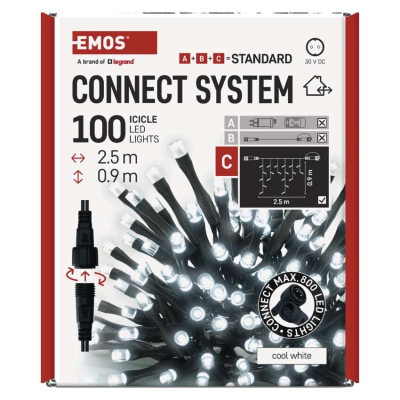 Oświetlenie łączone Standard - sople 100 LED 2,5 m zimna biel, IP44