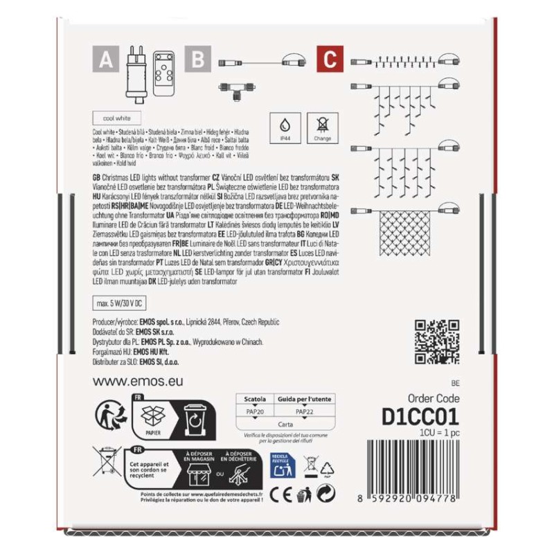 Oświetlenie łączone Standard - sople 100 LED 2,5 m zimna biel, IP44