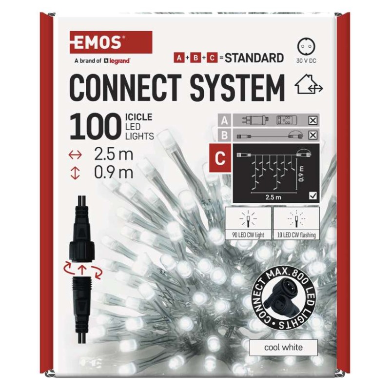 Standardne LED ühendatav valguskett, vilkuv – jääpurikad, 2,5 m, õue, külm valge