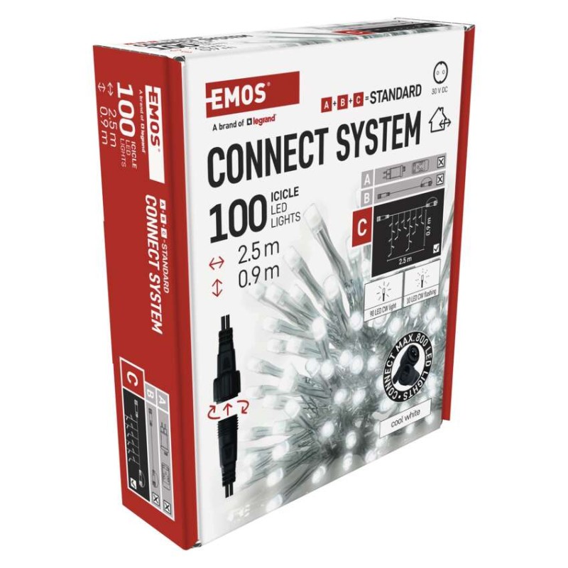 Standardne LED ühendatav valguskett, vilkuv – jääpurikad, 2,5 m, õue, külm valge