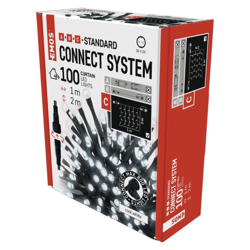 Standard LED spojovací vánoční řetěz – záclona, 1x2 m, venkovní, studená bílá