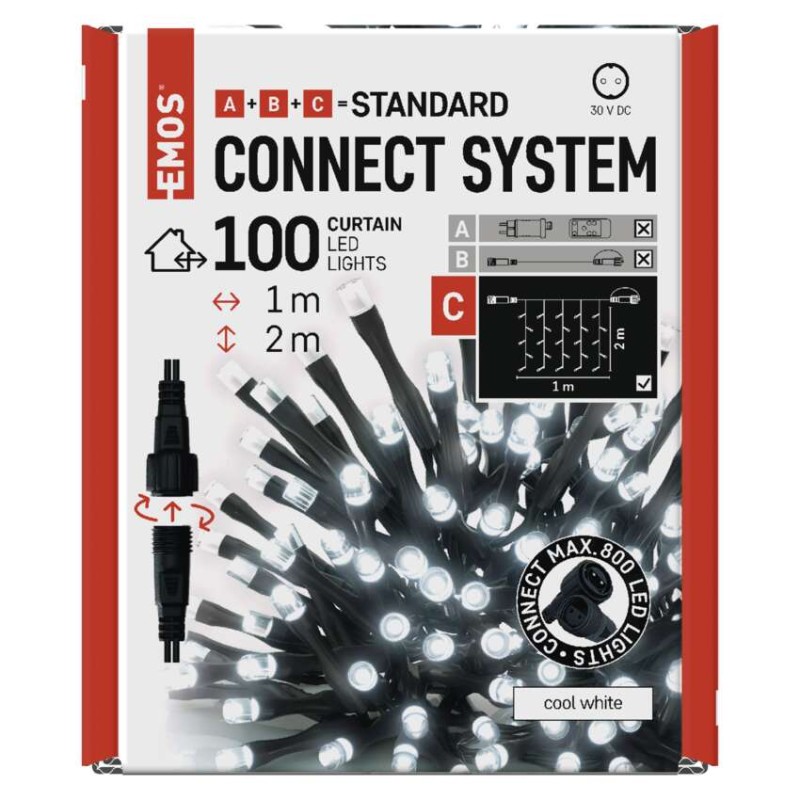 Standard LED spojovací vánoční řetěz – záclona, 1x2 m, venkovní, studená bílá