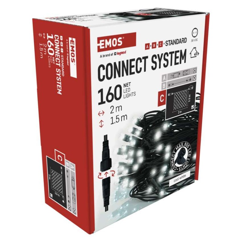 Standard LED spojovacia vianočná reťaz – sieť, 1,5x2 m, vonkajšia, studená biela