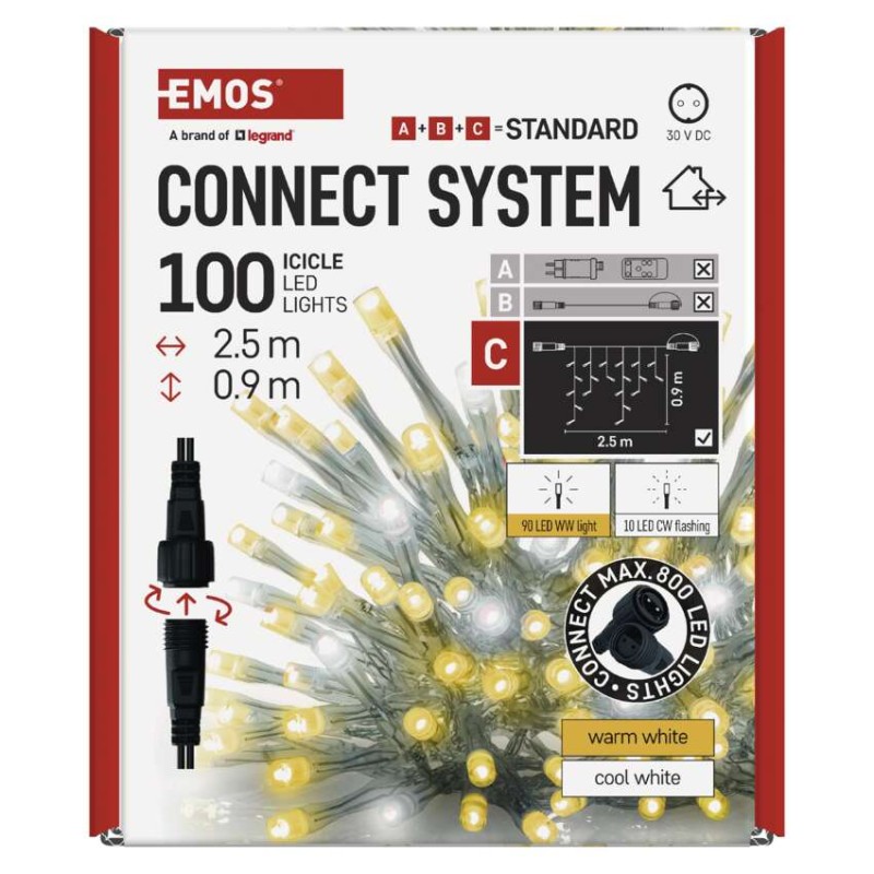 Stand. LED savienojošā virt., mirgojoša – lāstekas, 2,5 m, liet. ārā, silti/auksti balta