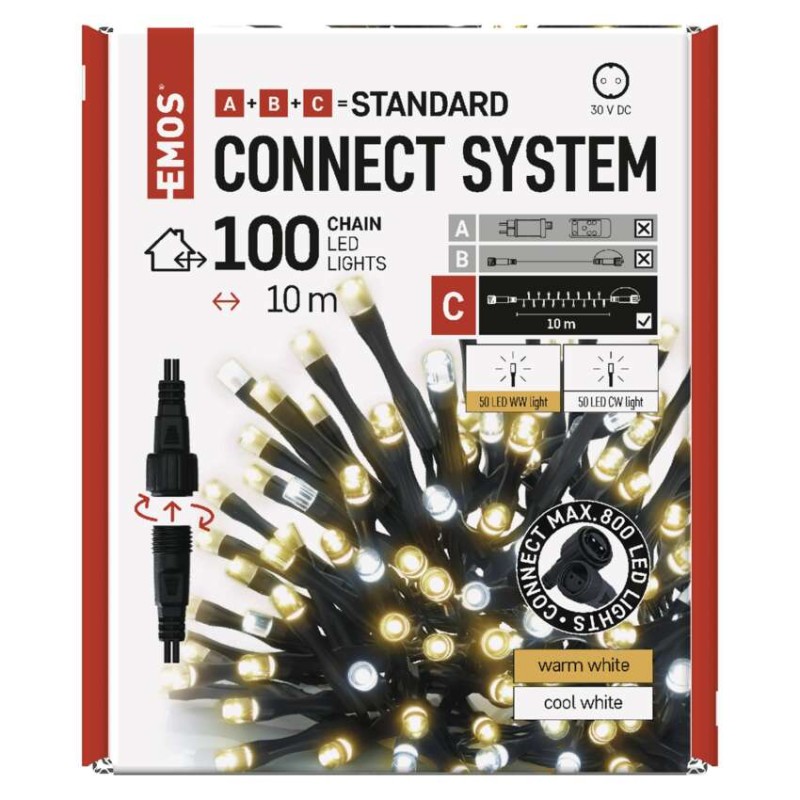 Standard LED spojovací vánoční řetěz, 10 m, venkovní, teplá/studená bílá