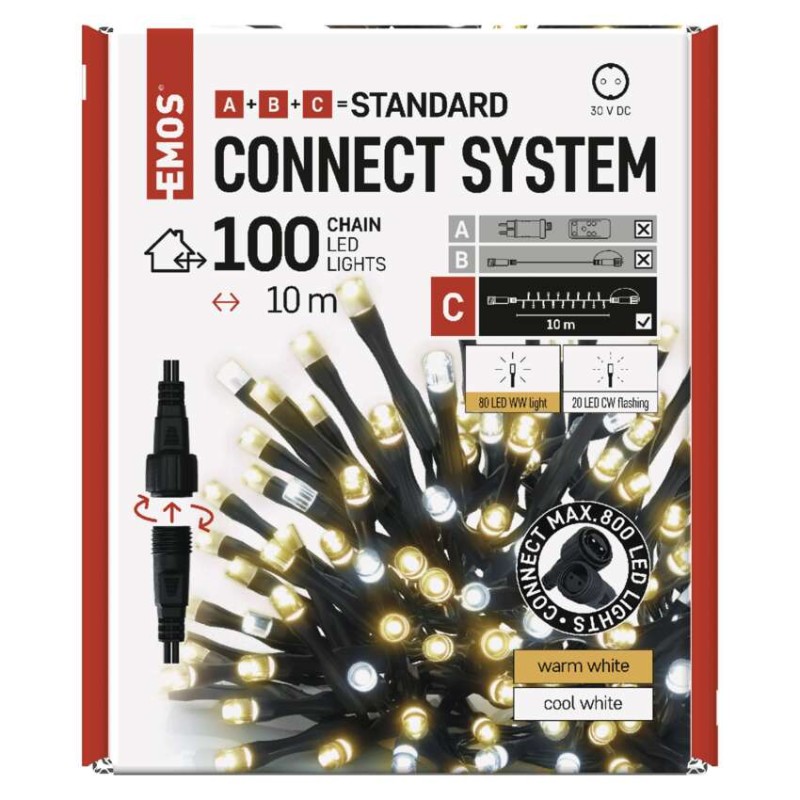 Standard LED spojovací vánoční řetěz blikající, 10 m, venkovní, teplá/studená bílá