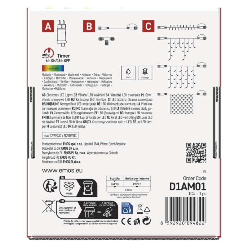 Pamata komplekts savien. virtenēm, standarta, 10 m, lietošanai ārā, daudzkrās., ar taimeru