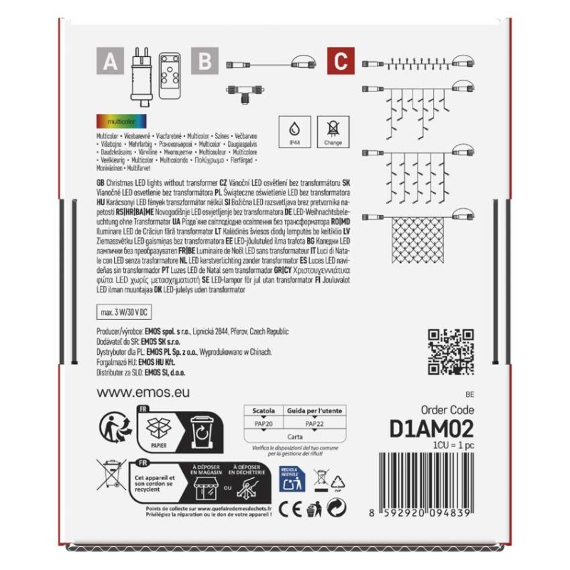 Standard LED spojovacia vianočná reťaz, 5 m, vonkajšia aj vnútorná, multicolor