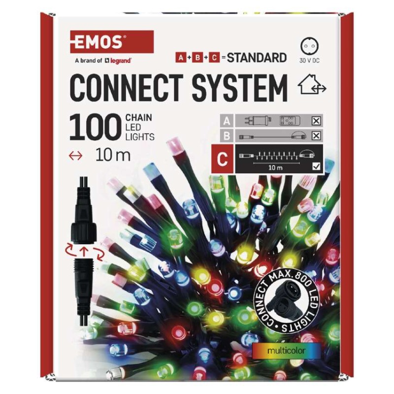 Standard LED spojovací vánoční řetěz, 10 m, venkovní i vnitřní, multicolor