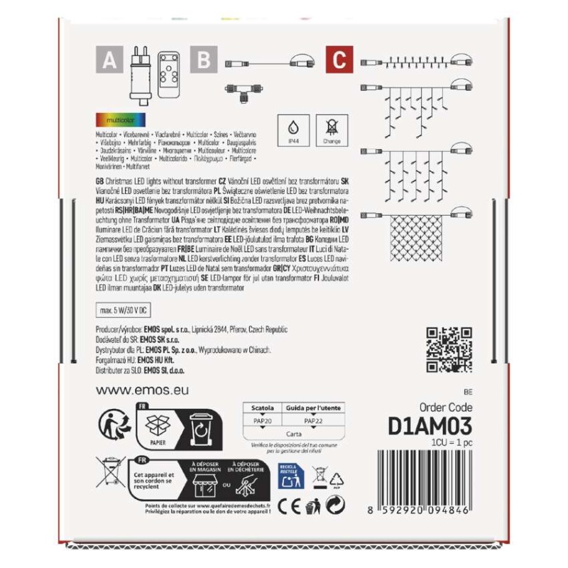 Standard LED spojovací vánoční řetěz, 10 m, venkovní i vnitřní, multicolor