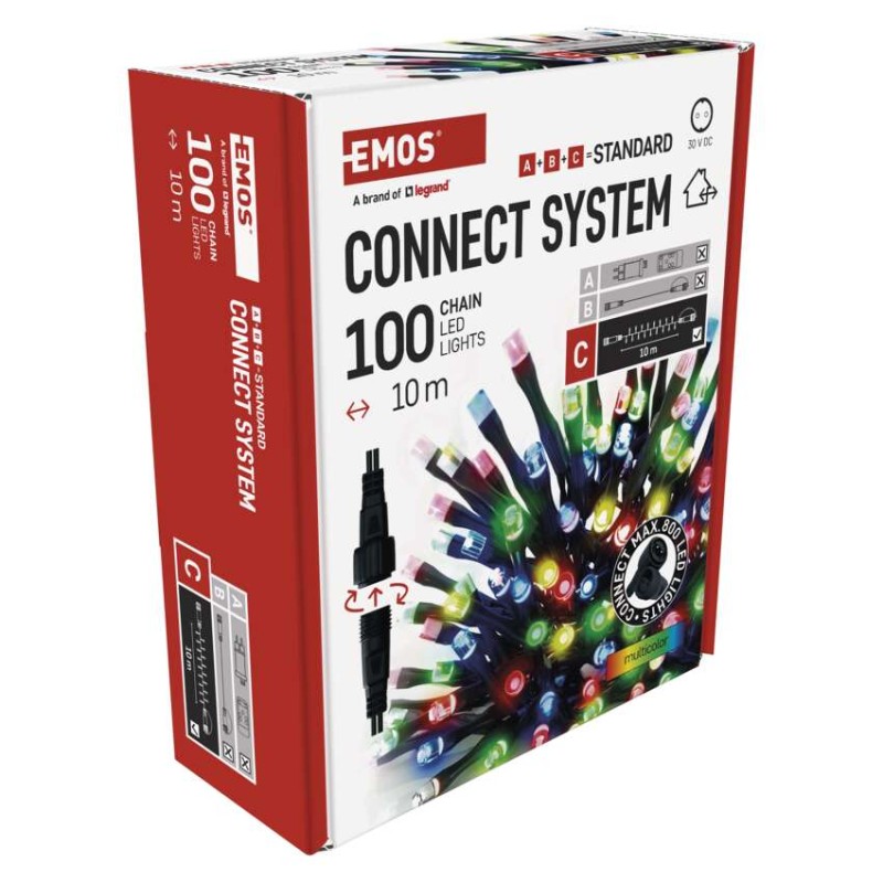 Standard LED spojovací vánoční řetěz, 10 m, venkovní i vnitřní, multicolor