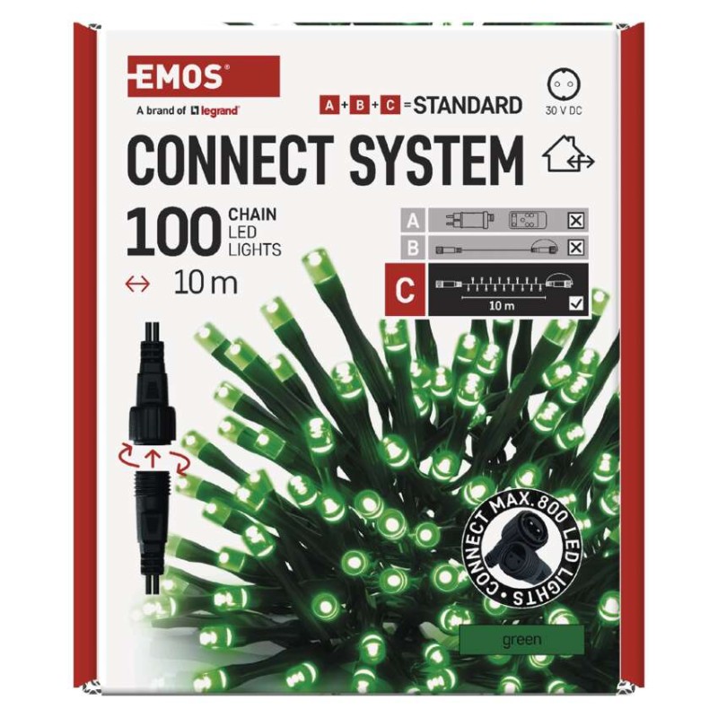 Standard LED spojovací vánoční řetěz, 10 m, venkovní i vnitřní, zelená