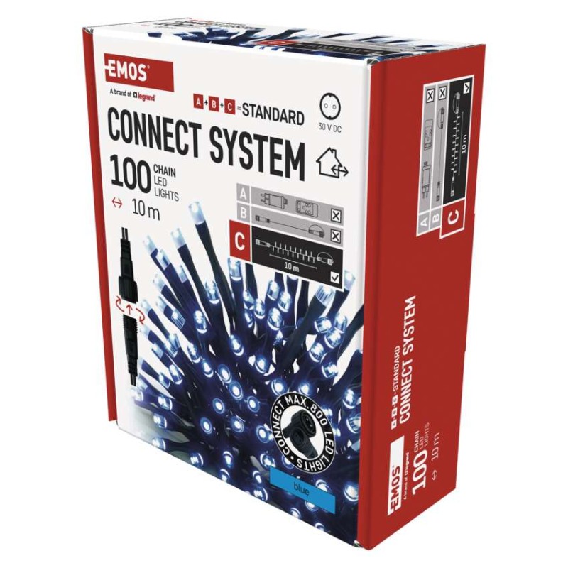 Standard LED spojovací vánoční řetěz, 10 m, venkovní i vnitřní, modrá