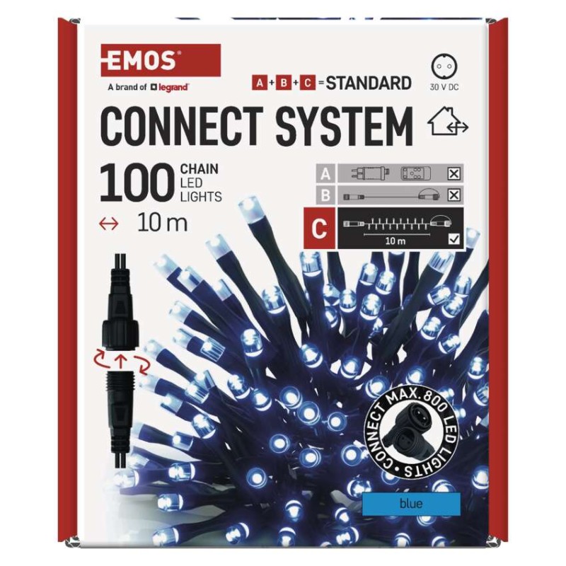 Standard LED spojovací vánoční řetěz, 10 m, venkovní i vnitřní, modrá