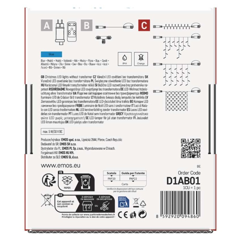 Standard LED spojovací vánoční řetěz, 10 m, venkovní i vnitřní, modrá