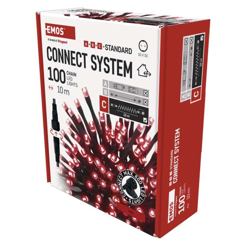 Standarta LED savienojošā virtene, 10 m, lietošanai ārā un iekštelpās, sarkana