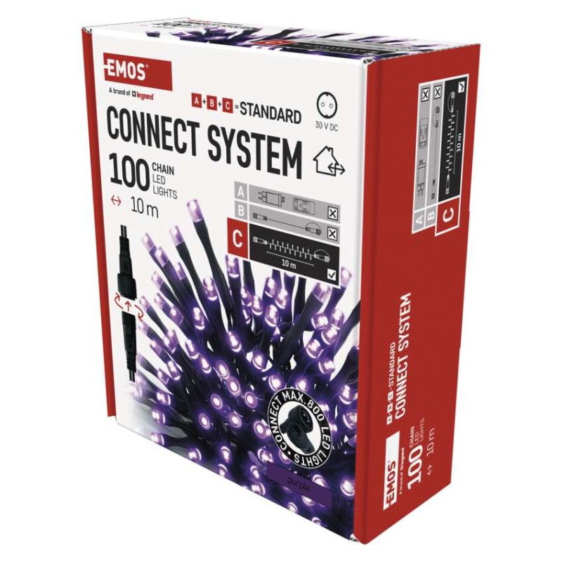 Standard LED sorolható karácsonyi füzér, 10 m, kültéri és beltéri, lila