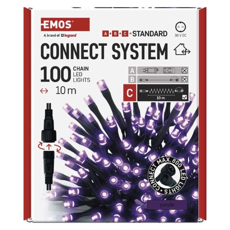 Standard LED sorolható karácsonyi füzér, 10 m, kültéri és beltéri, lila